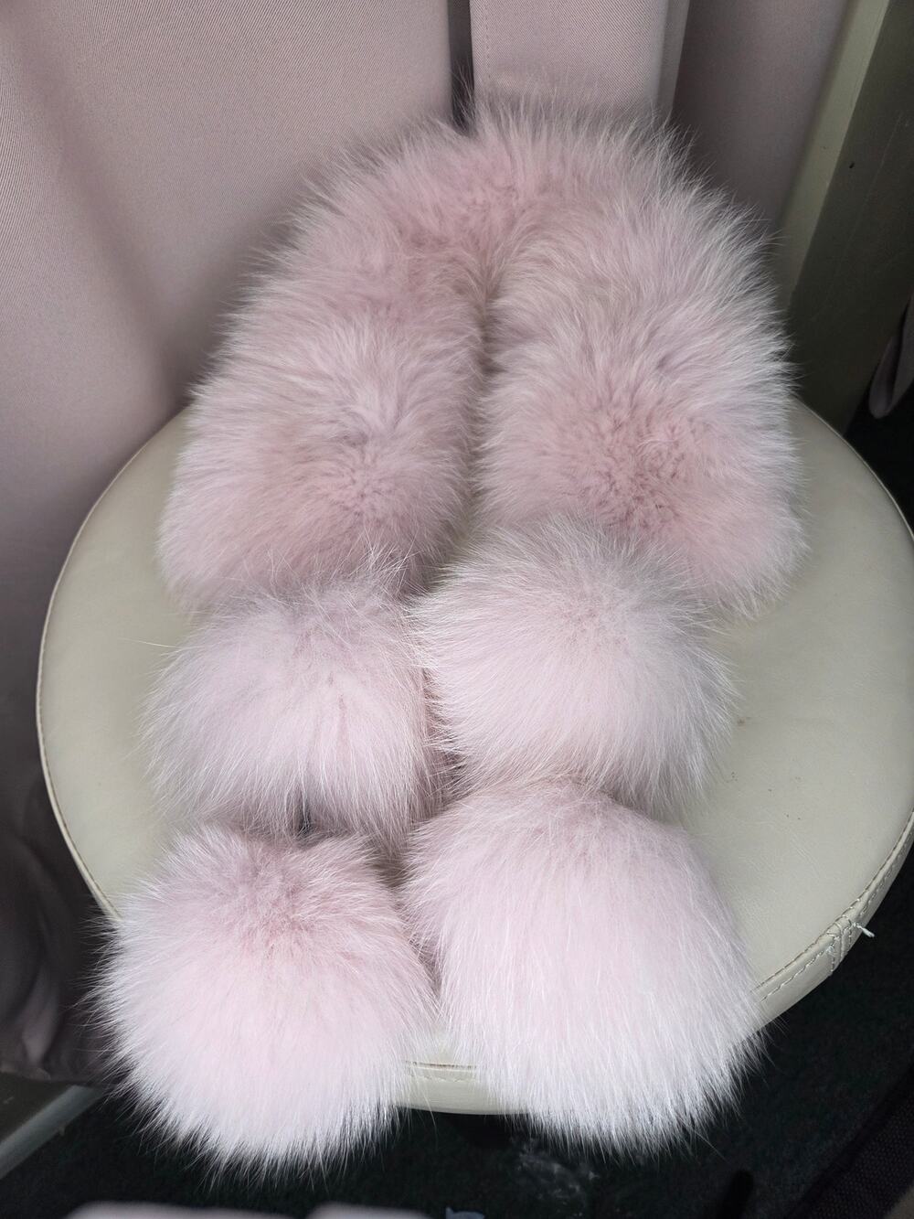 Luxury Pink Faux Fox Fur Collar Scarf & Pom Pom Set | Fluffy Neck Warmer Wrap